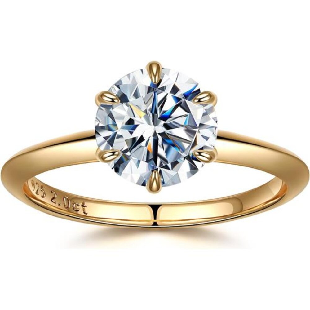 SMILEST 2ct Moissanite Rings for Women, Round D Color VVS1 Clarity Lab Created
